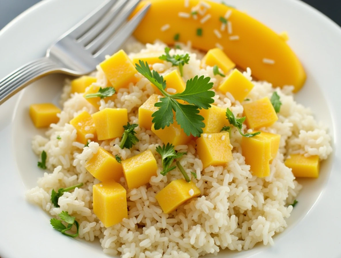 Mango & Coconut Sticky Rice is a delicious dessert.
