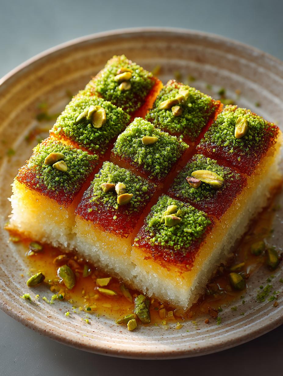 Delicious Coconut Basbousa with Pistachio Recipe - Coconut Basbousa with Pistachio - additional detail