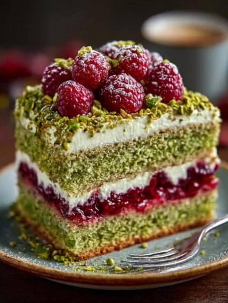 Heavenly Pistachio Raspberry Cake