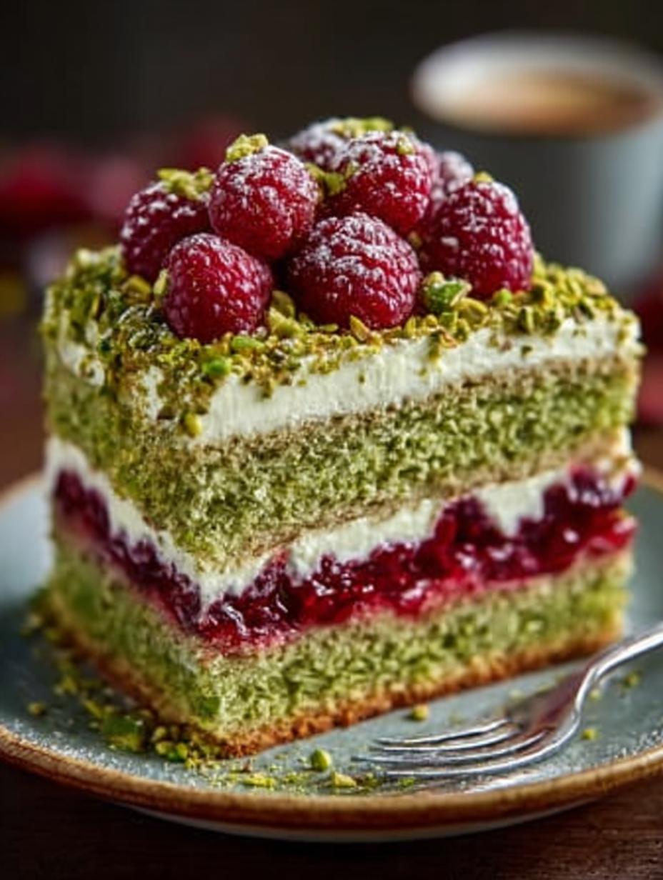 Heavenly Pistachio Raspberry Cake